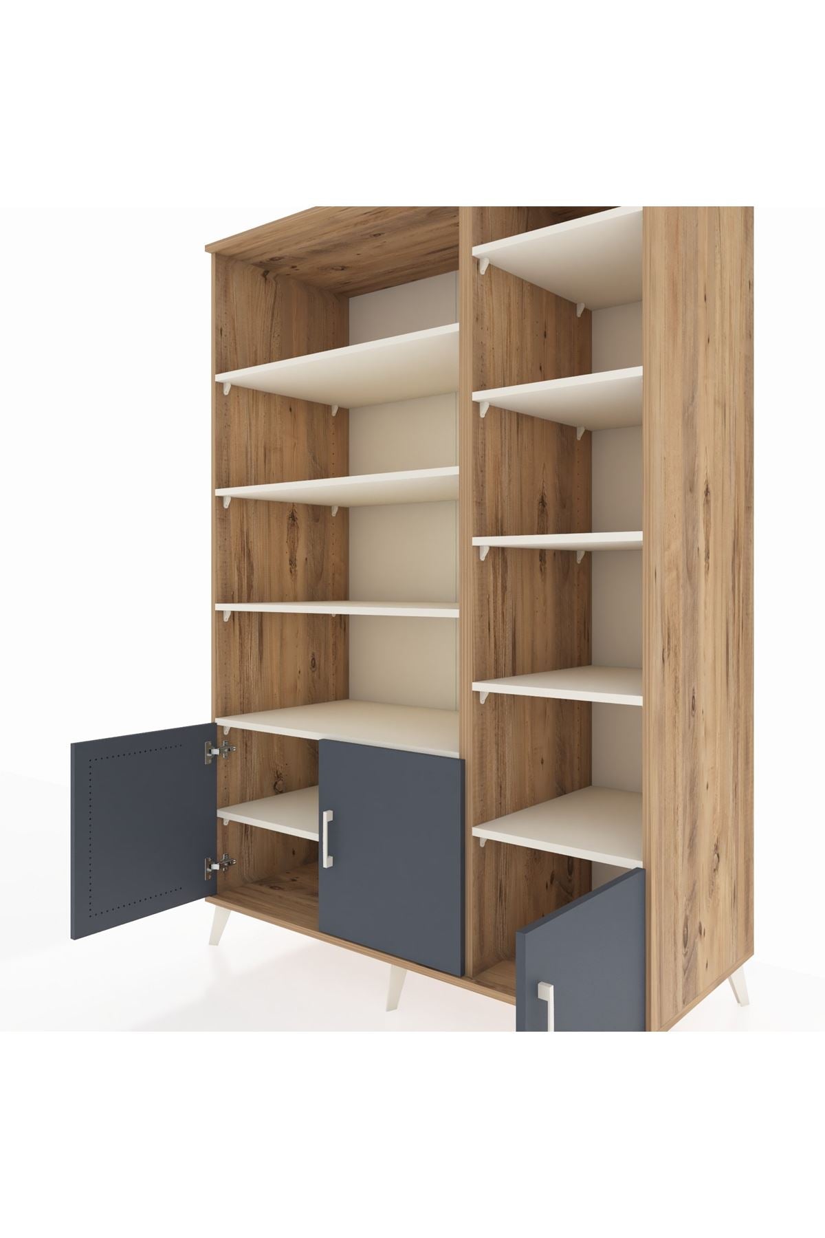 Kronos Dolap 10 Raflı 3 Kapaklı 132x59x195 Çam-Antrasit/Aytaşı