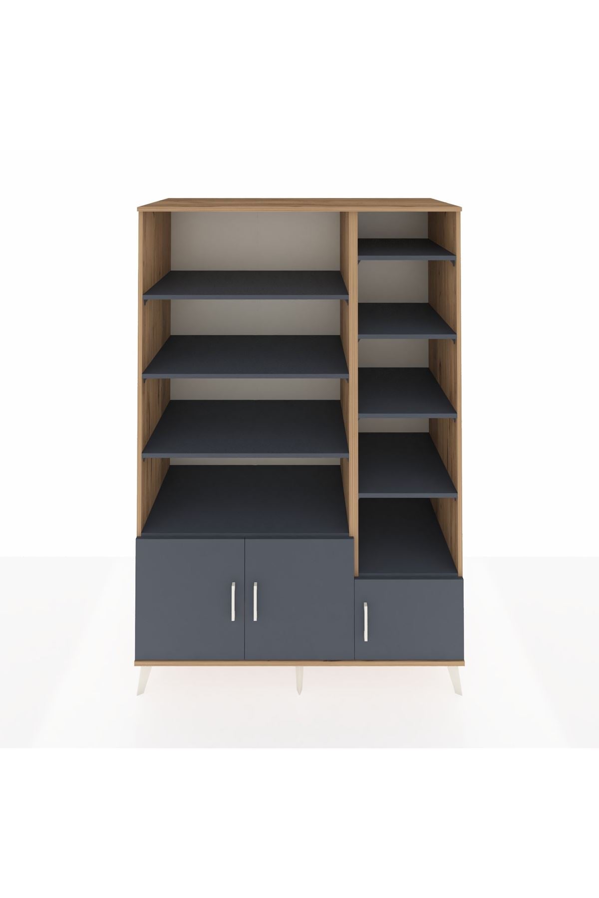 Kronos Dolap 10 Raflı 3 Kapaklı 132x59x195 Çam-Antrasit/Antrasit