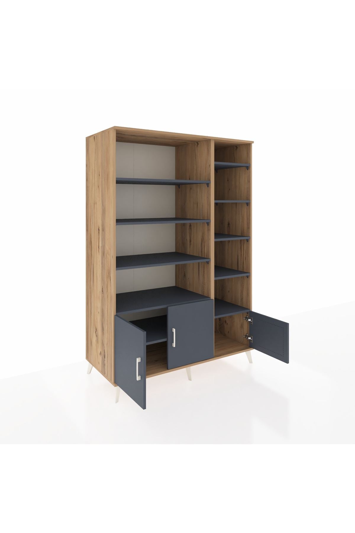 Kronos Dolap 10 Raflı 3 Kapaklı 132x59x195 Çam-Antrasit/Antrasit