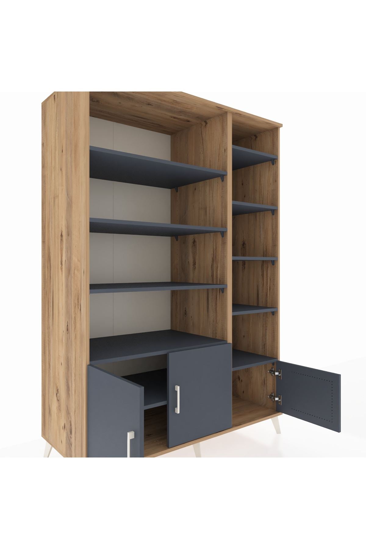 Kronos Dolap 10 Raflı 3 Kapaklı 132x59x195 Çam-Antrasit/Antrasit