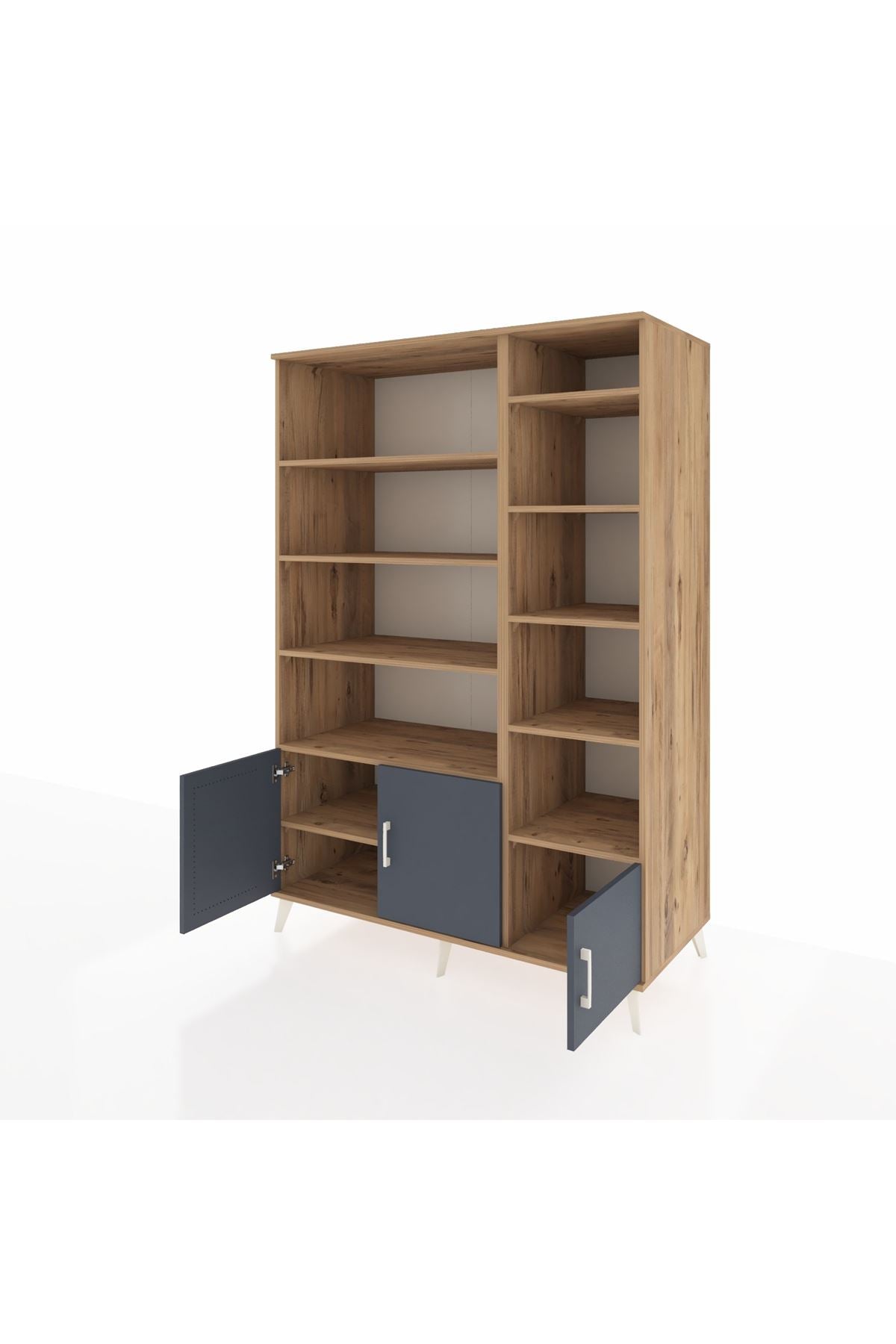 Kronos Dolap 10 Raflı 3 Kapaklı 132x59x195 Çam-Antrasit/Çam