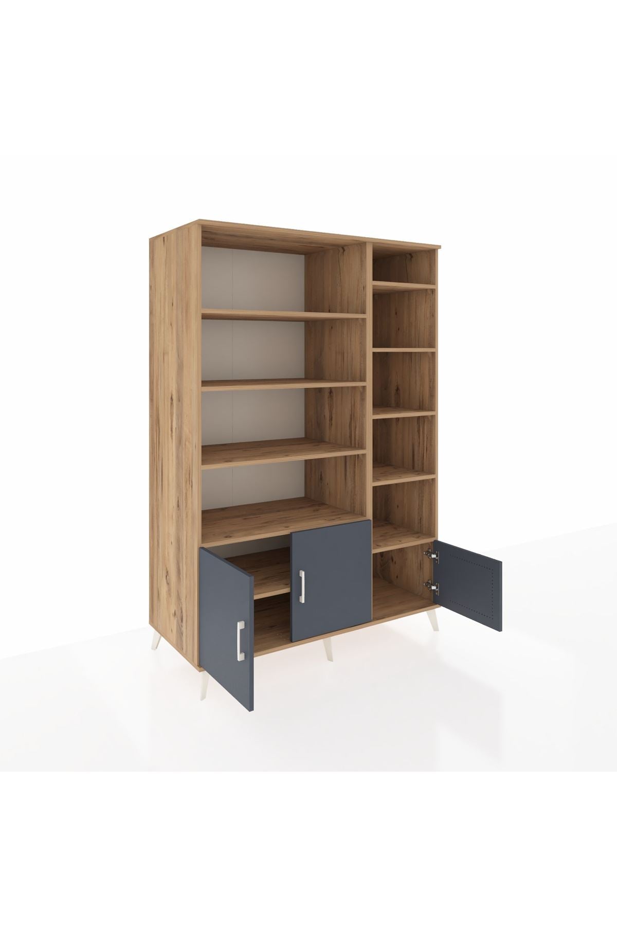 Kronos Dolap 10 Raflı 3 Kapaklı 132x59x195 Çam-Antrasit/Çam