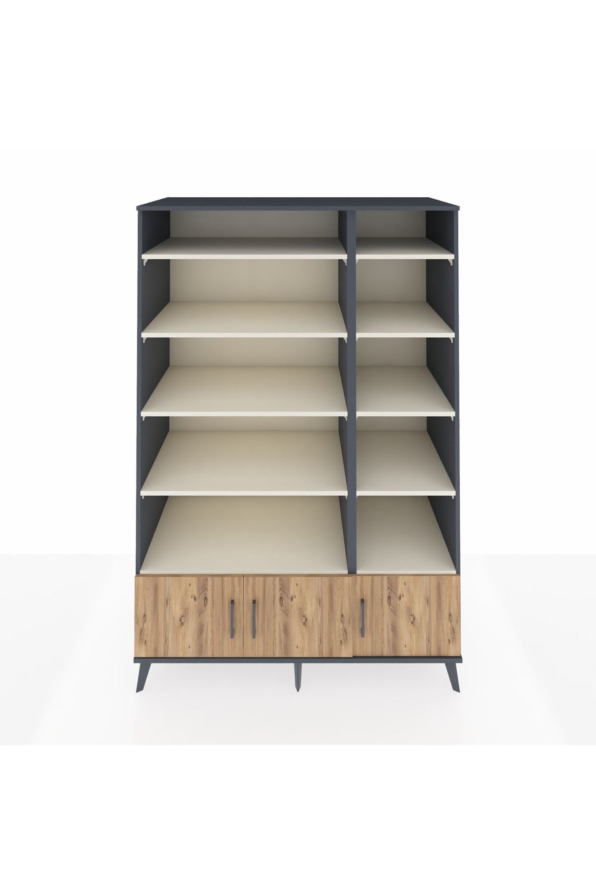 Kronos Dolap 10 Raflı 3 Kapaklı 132x59x195 Antrasit-Çam/Aytaşı