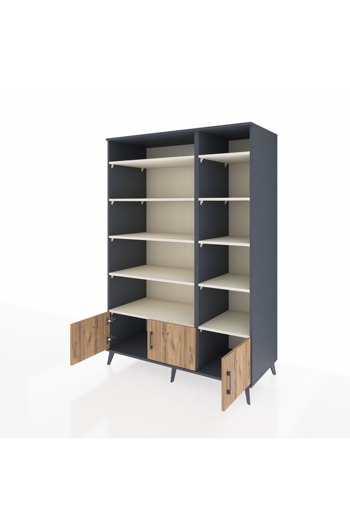 Kronos Dolap 10 Raflı 3 Kapaklı 132x59x195 Antrasit-Çam/Aytaşı