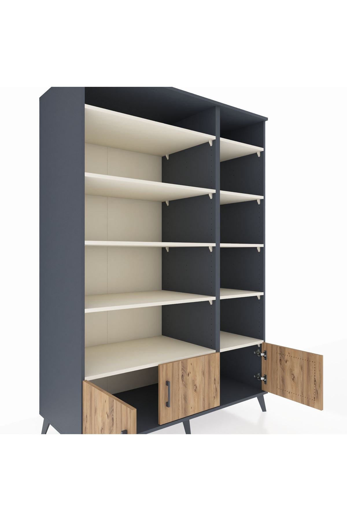 Kronos Dolap 10 Raflı 3 Kapaklı 132x59x195 Antrasit-Çam/Aytaşı