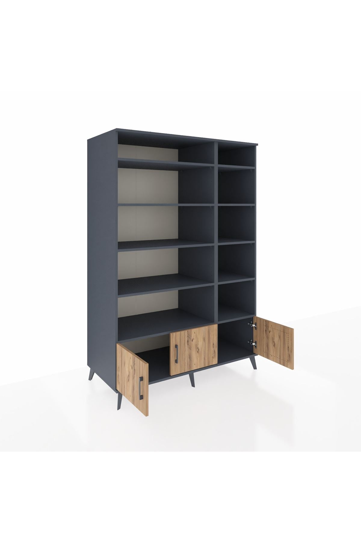 Kronos Dolap 10 Raflı 3 Kapaklı 132x59x195 Antrasit-Çam/Antrasit