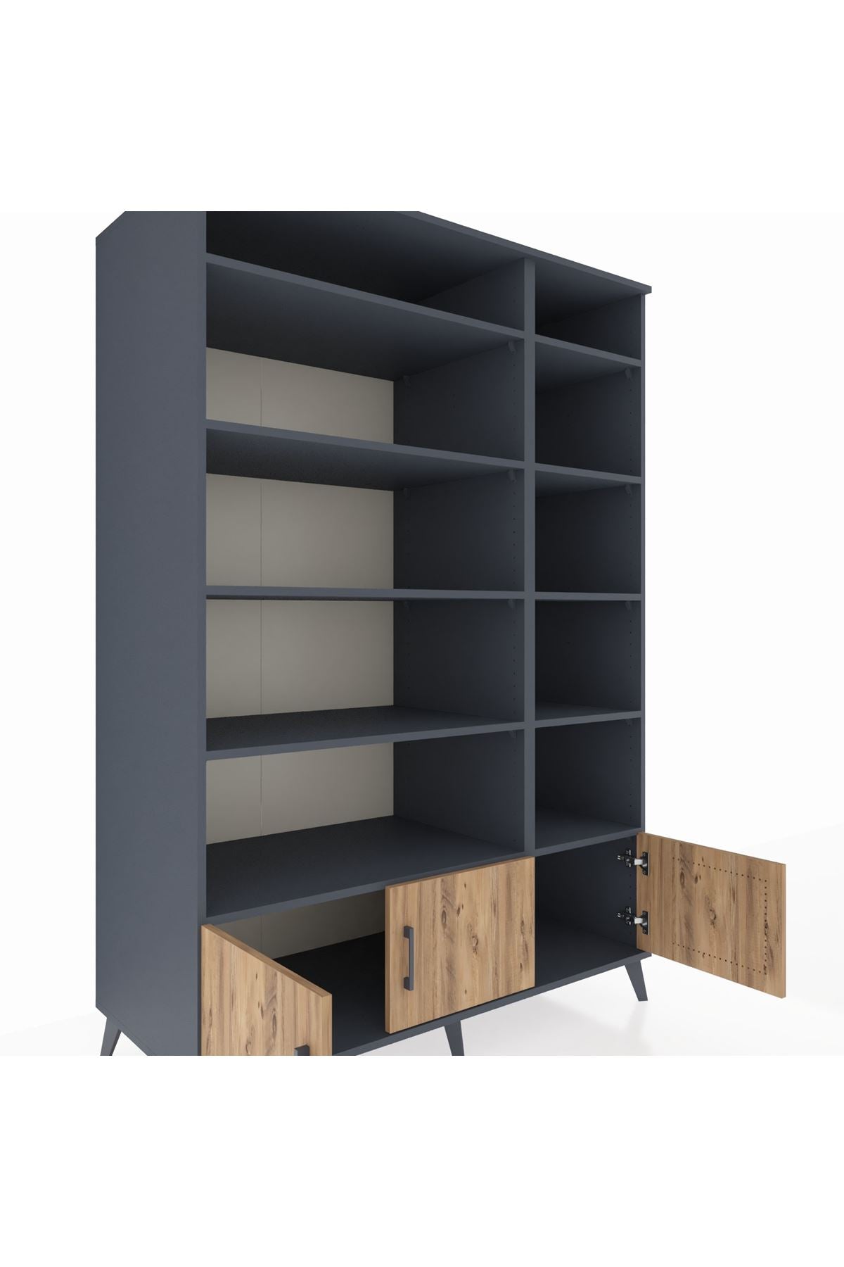 Kronos Dolap 10 Raflı 3 Kapaklı 132x59x195 Antrasit-Çam/Antrasit