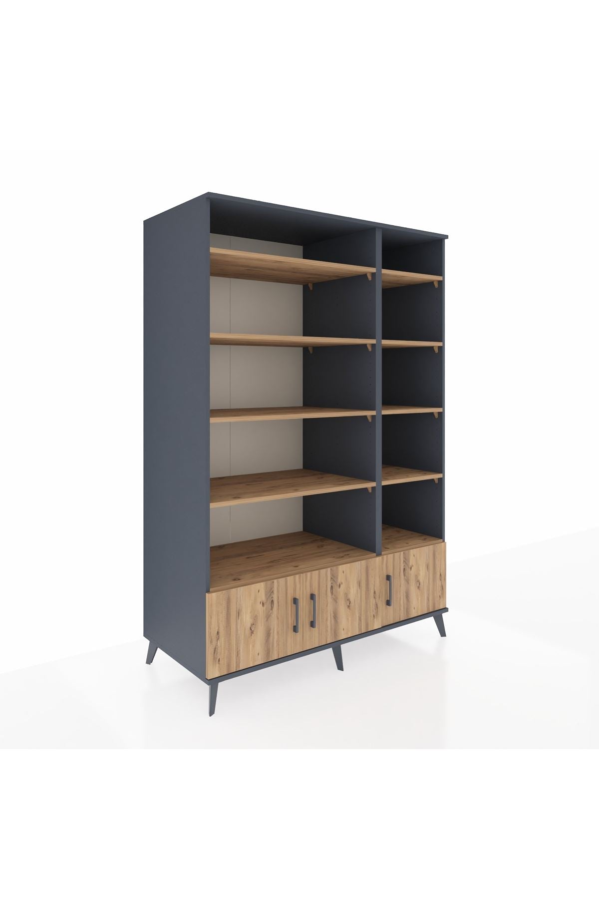 Kronos Dolap 10 Raflı 3 Kapaklı 132x59x195 Antrasit-Çam/Çam