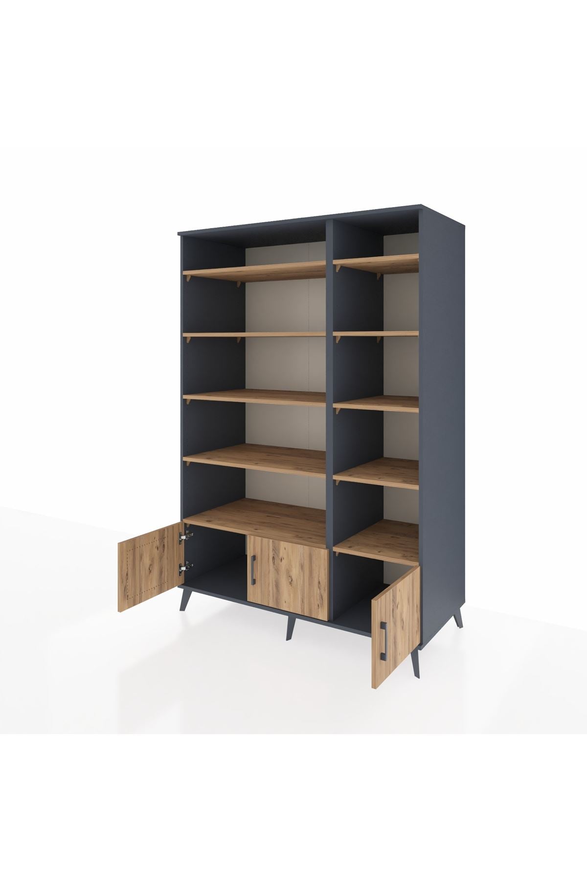 Kronos Dolap 10 Raflı 3 Kapaklı 132x59x195 Antrasit-Çam/Çam