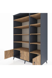 Kronos Dolap 10 Raflı 3 Kapaklı 132x59x195 Antrasit-Çam/Çam