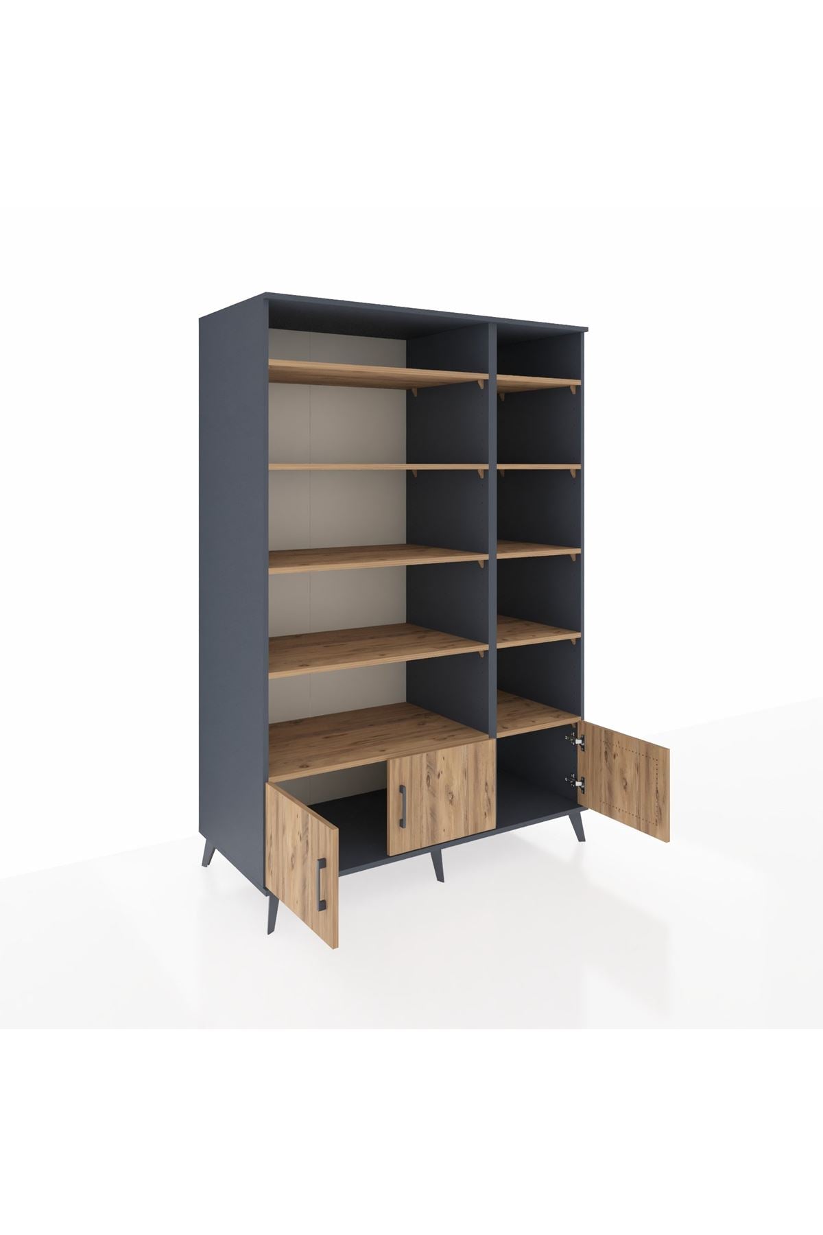 Kronos Dolap 10 Raflı 3 Kapaklı 132x59x195 Antrasit-Çam/Çam