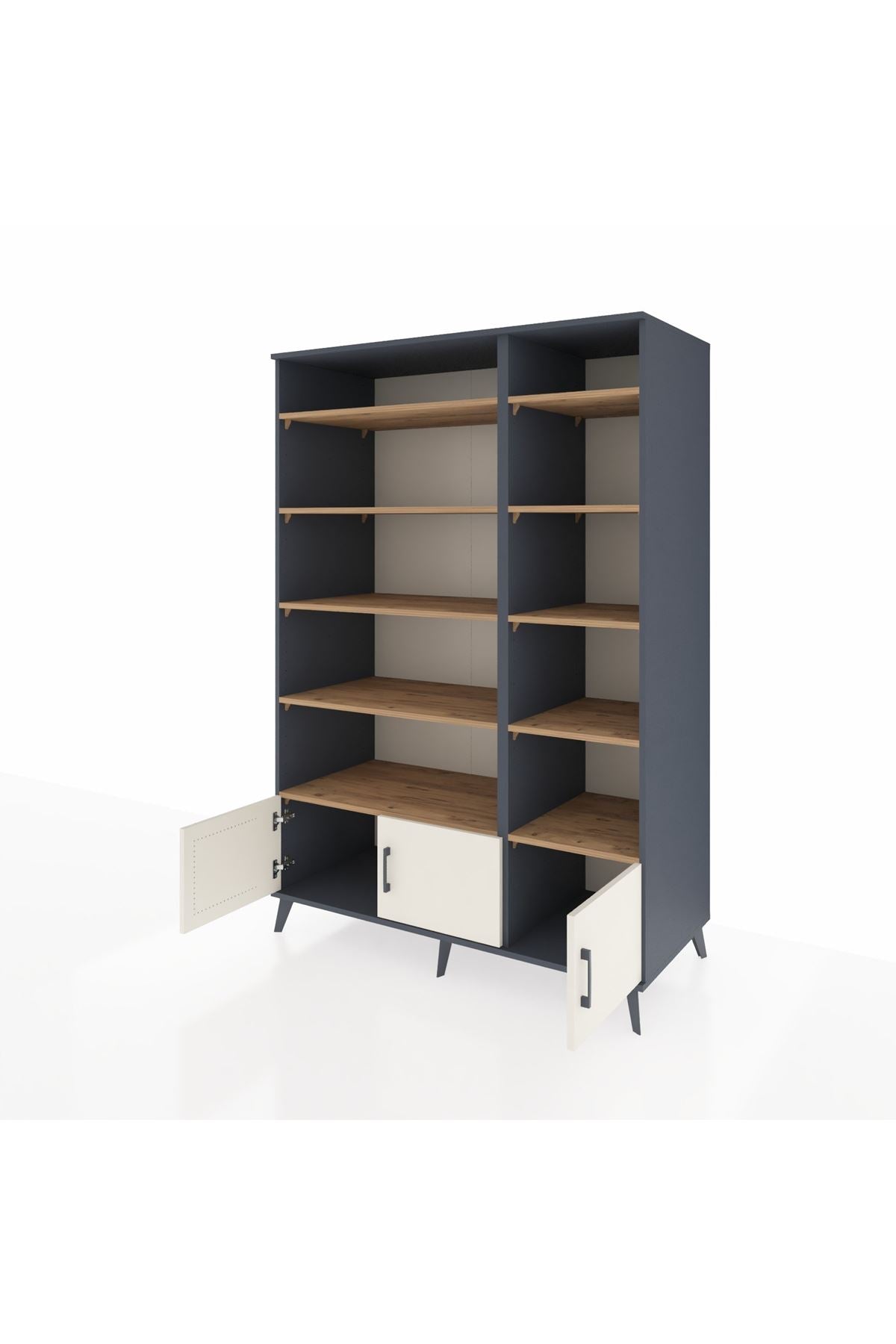 Kronos Dolap 10 Raflı 3 Kapaklı 132x59x195 Antrasit-Aytaşı/Çam