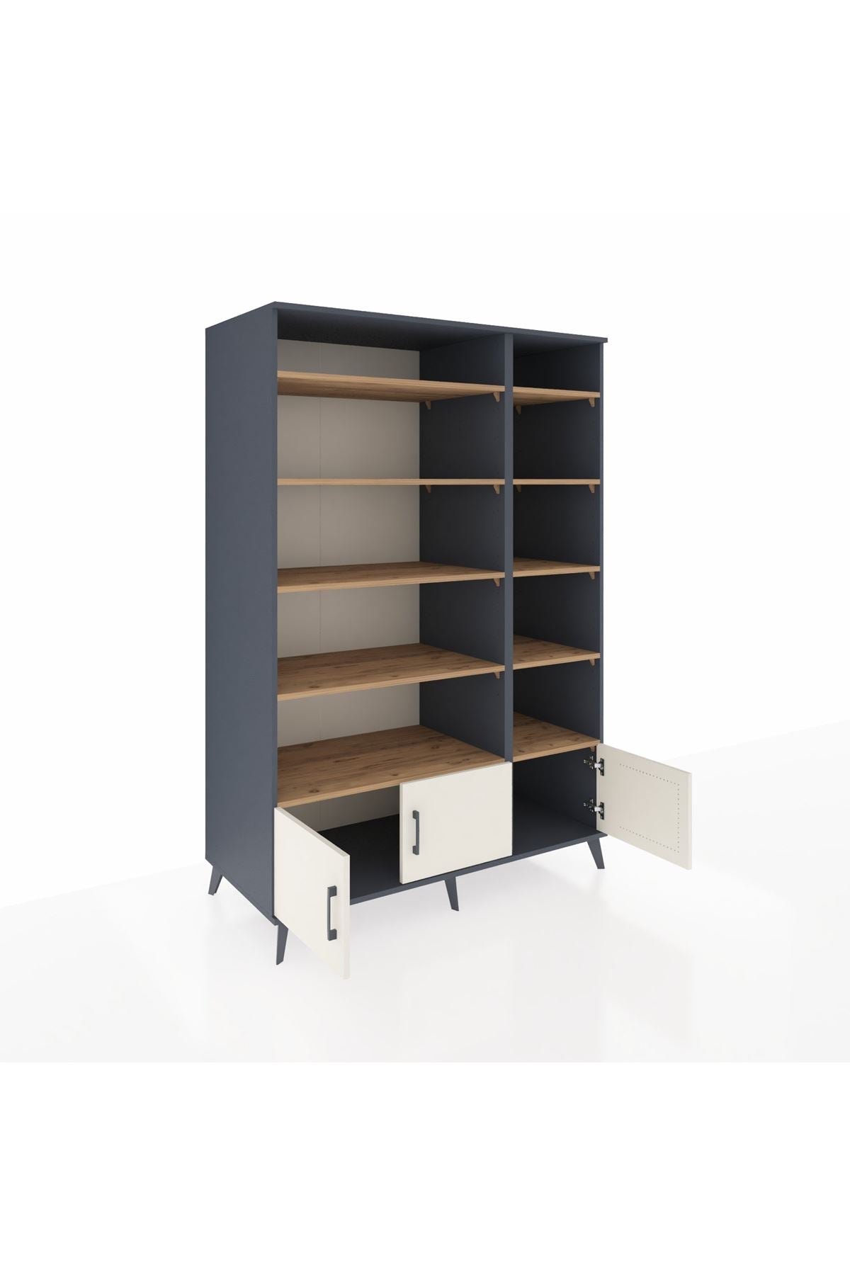 Kronos Dolap 10 Raflı 3 Kapaklı 132x59x195 Antrasit-Aytaşı/Çam