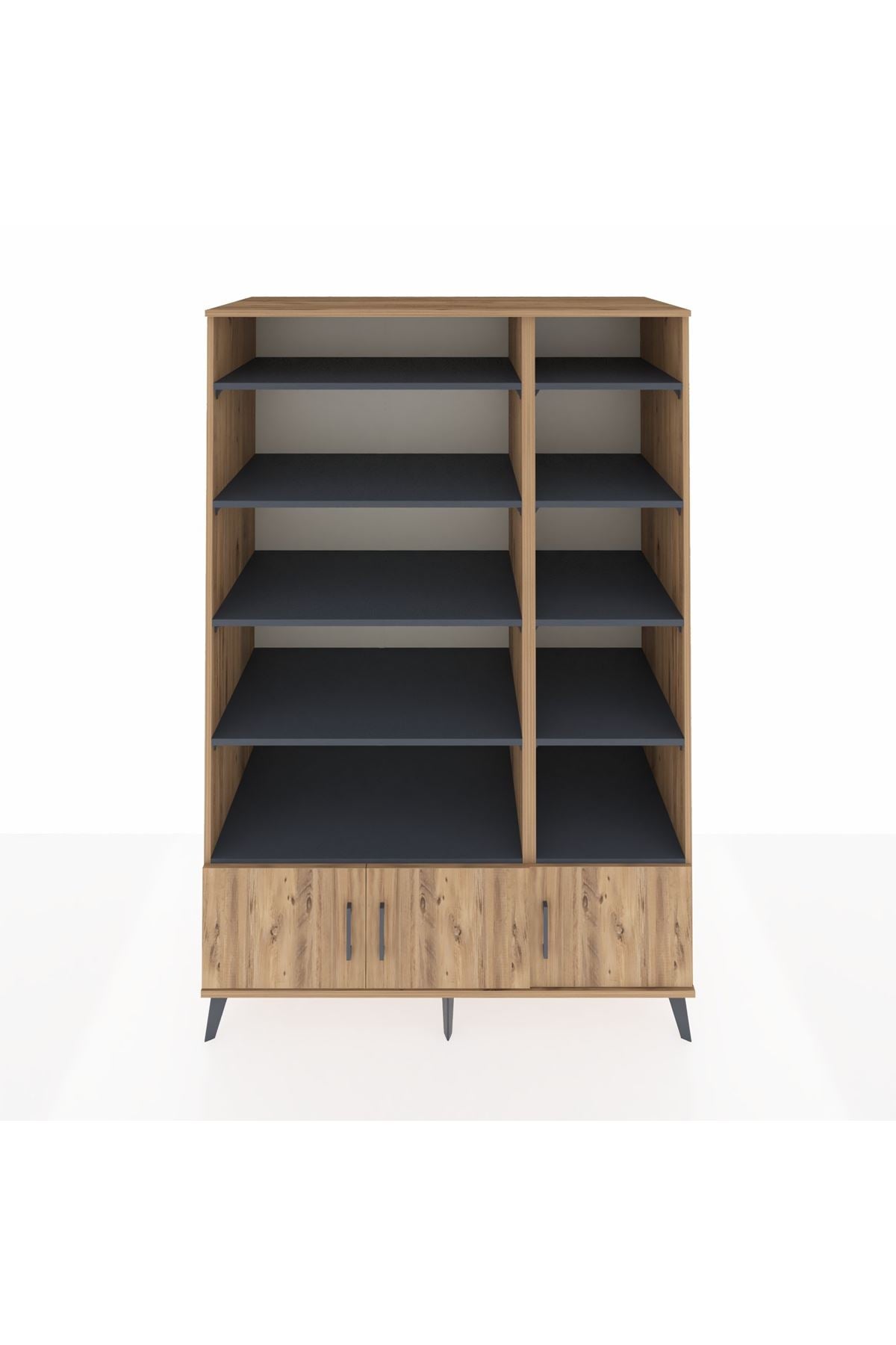 Kronos Dolap 10 Raflı 3 Kapaklı 132x59x195 Çam-Çam/Antrasit