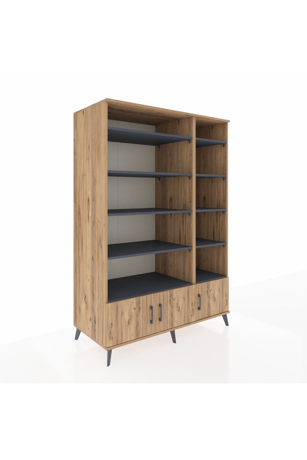 Kronos Dolap 10 Raflı 3 Kapaklı 132x59x195 Çam-Çam/Antrasit