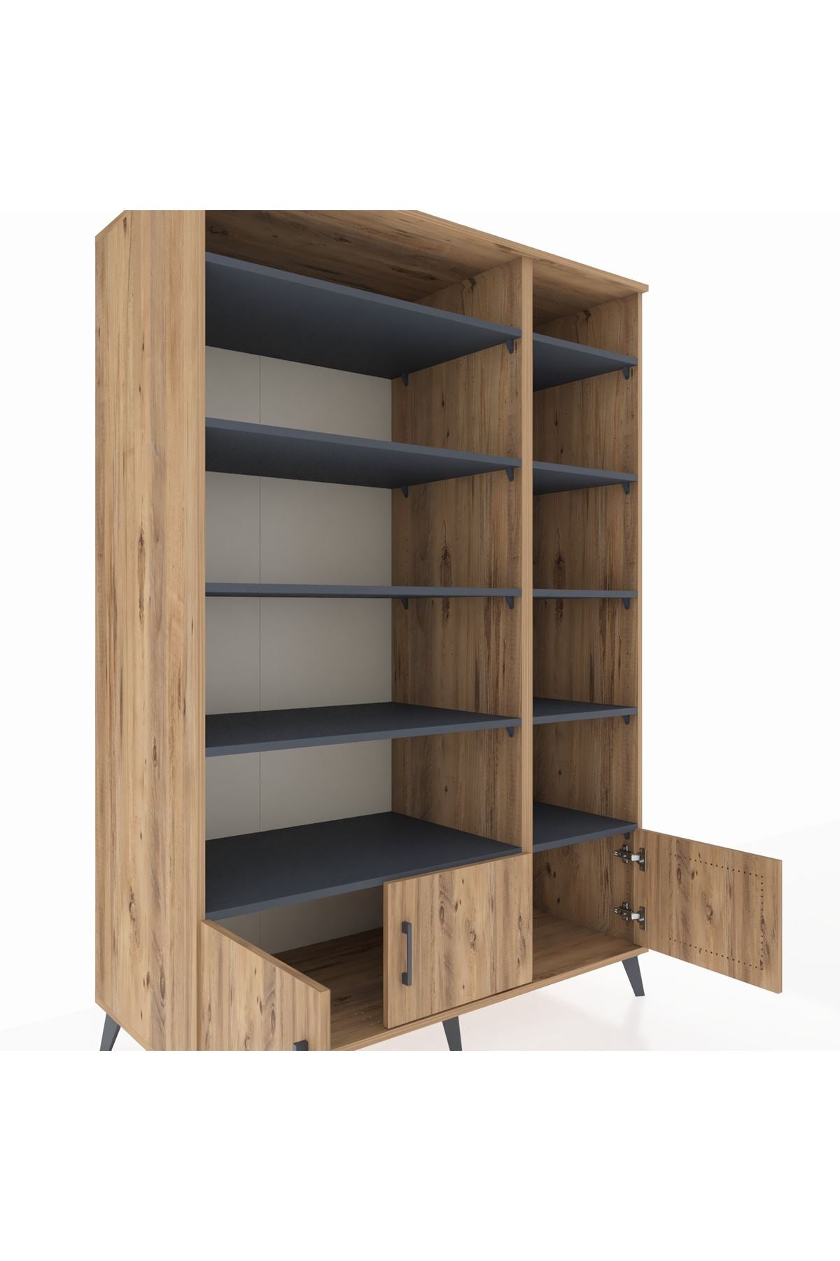 Kronos Dolap 10 Raflı 3 Kapaklı 132x59x195 Çam-Çam/Antrasit