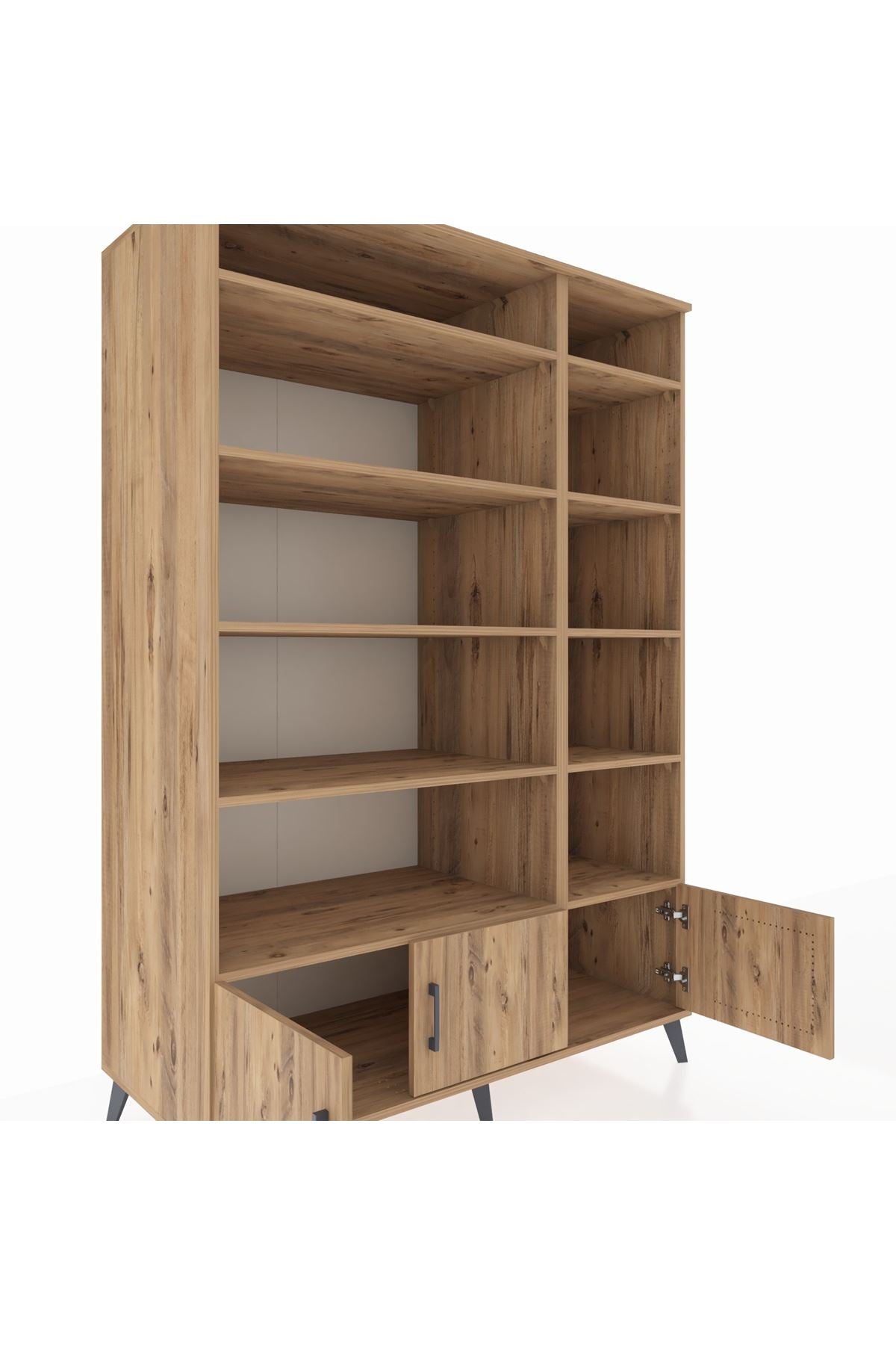 Kronos Dolap 10 Raflı 3 Kapaklı 132x59x195 Çam-Çam/Çam