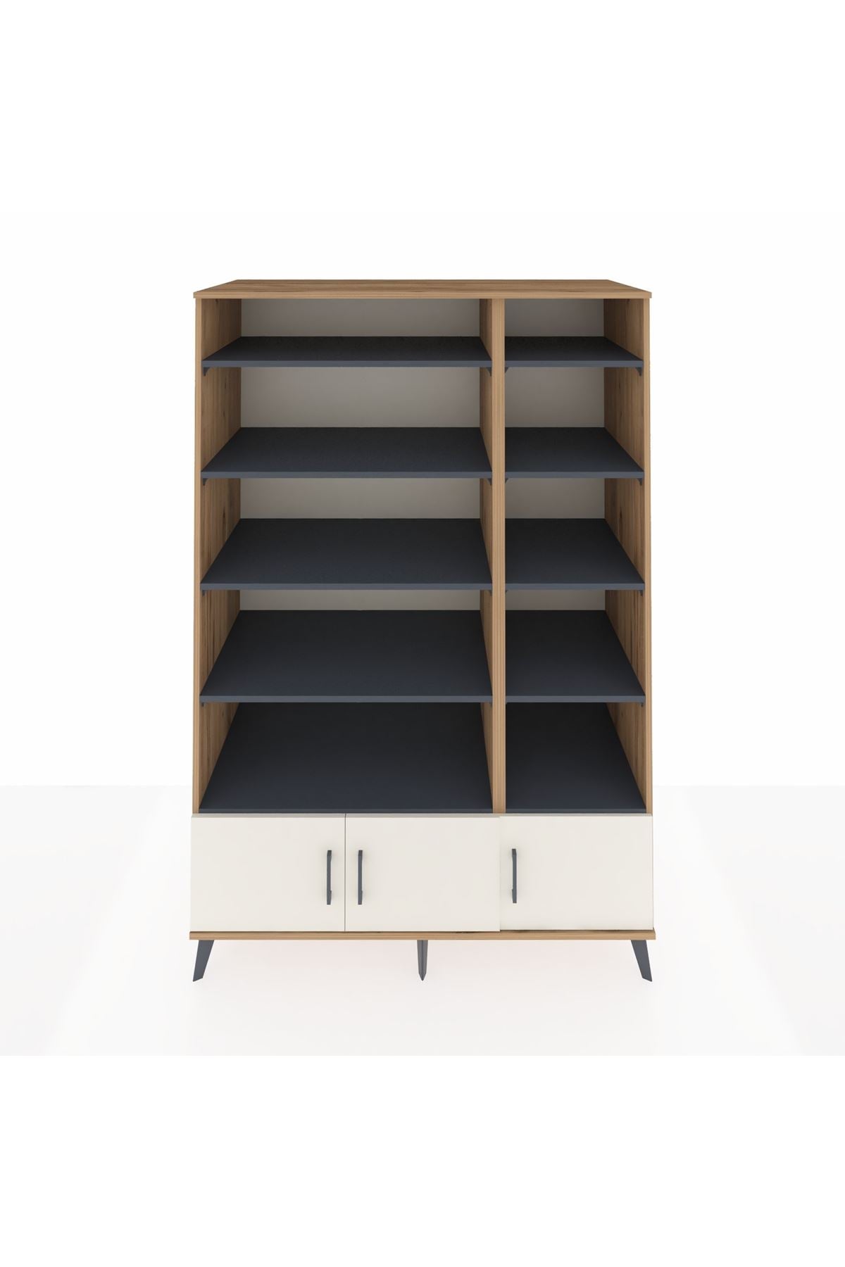 Kronos Dolap 10 Raflı 3 Kapaklı 132x59x195 Çam-Aytaşı/Antrasit