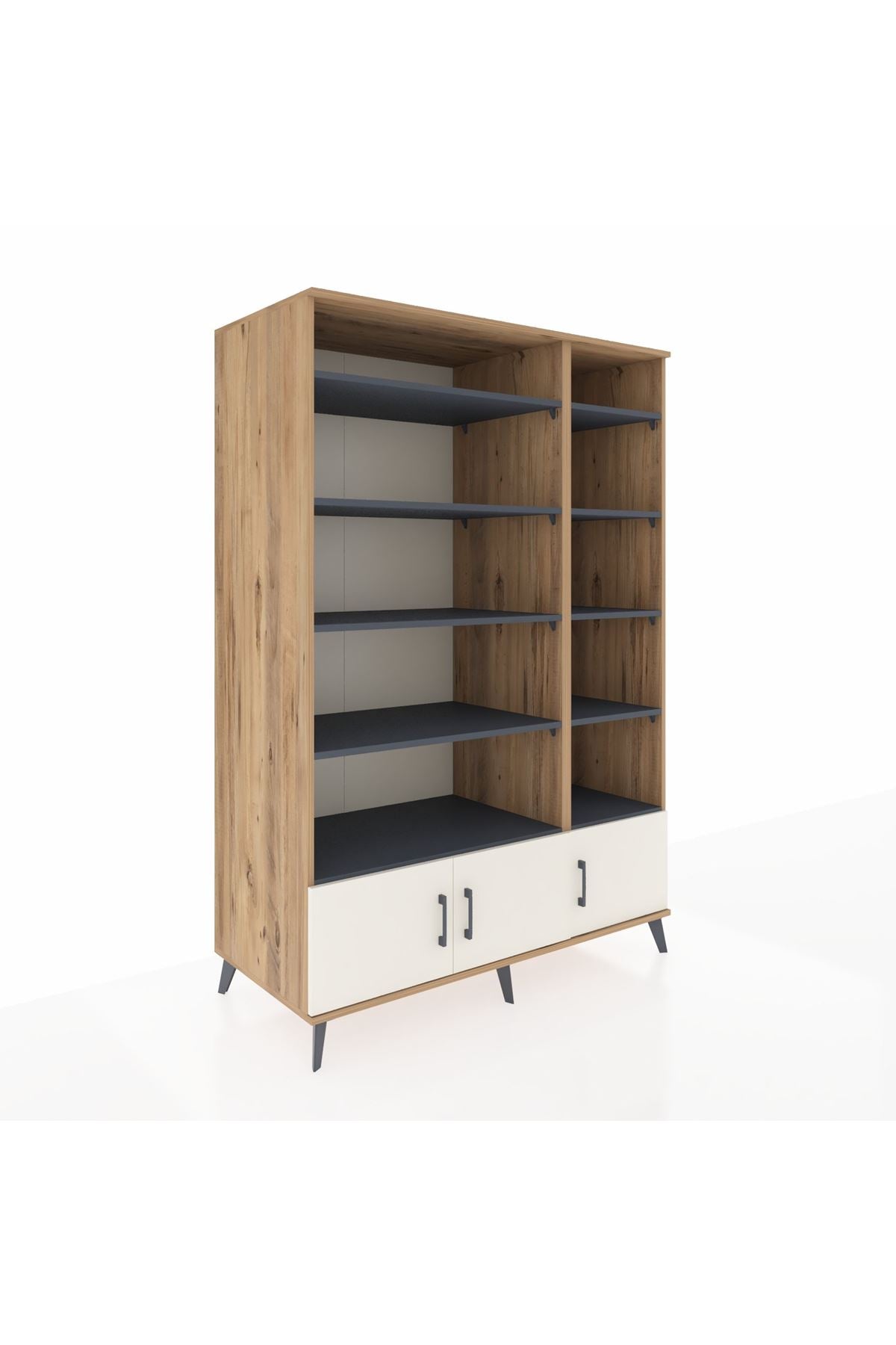 Kronos Dolap 10 Raflı 3 Kapaklı 132x59x195 Çam-Aytaşı/Antrasit