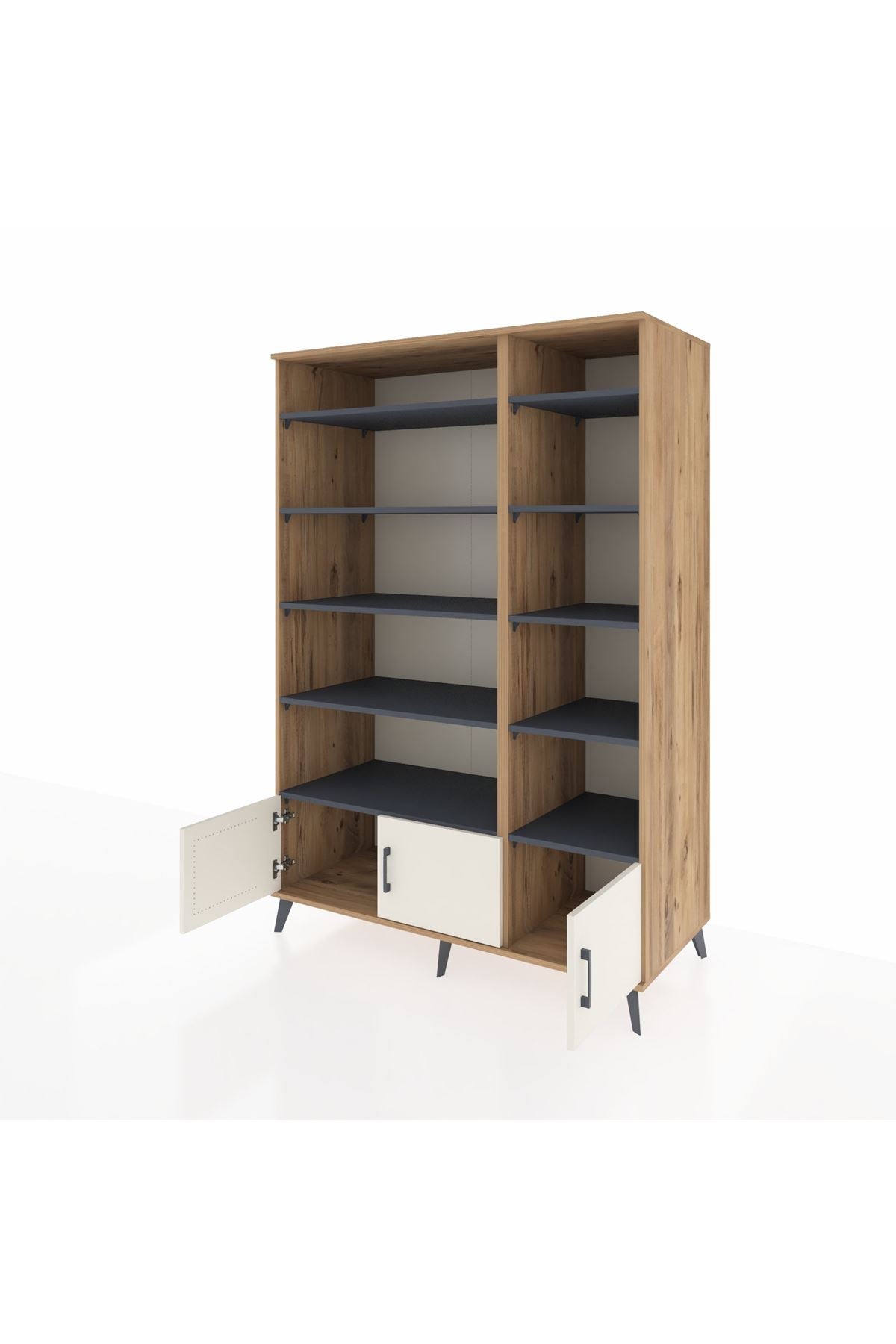 Kronos Dolap 10 Raflı 3 Kapaklı 132x59x195 Çam-Aytaşı/Antrasit