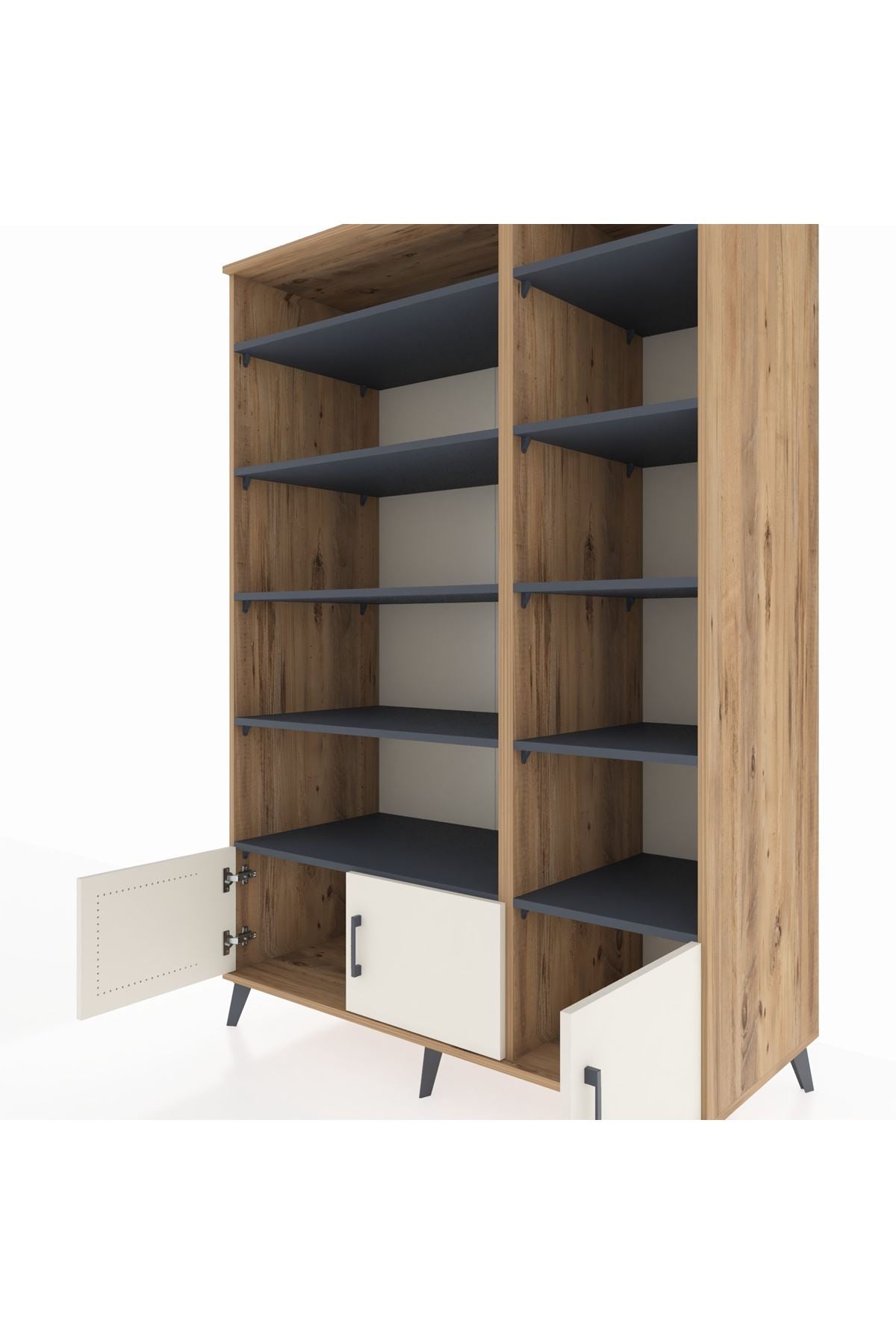 Kronos Dolap 10 Raflı 3 Kapaklı 132x59x195 Çam-Aytaşı/Antrasit