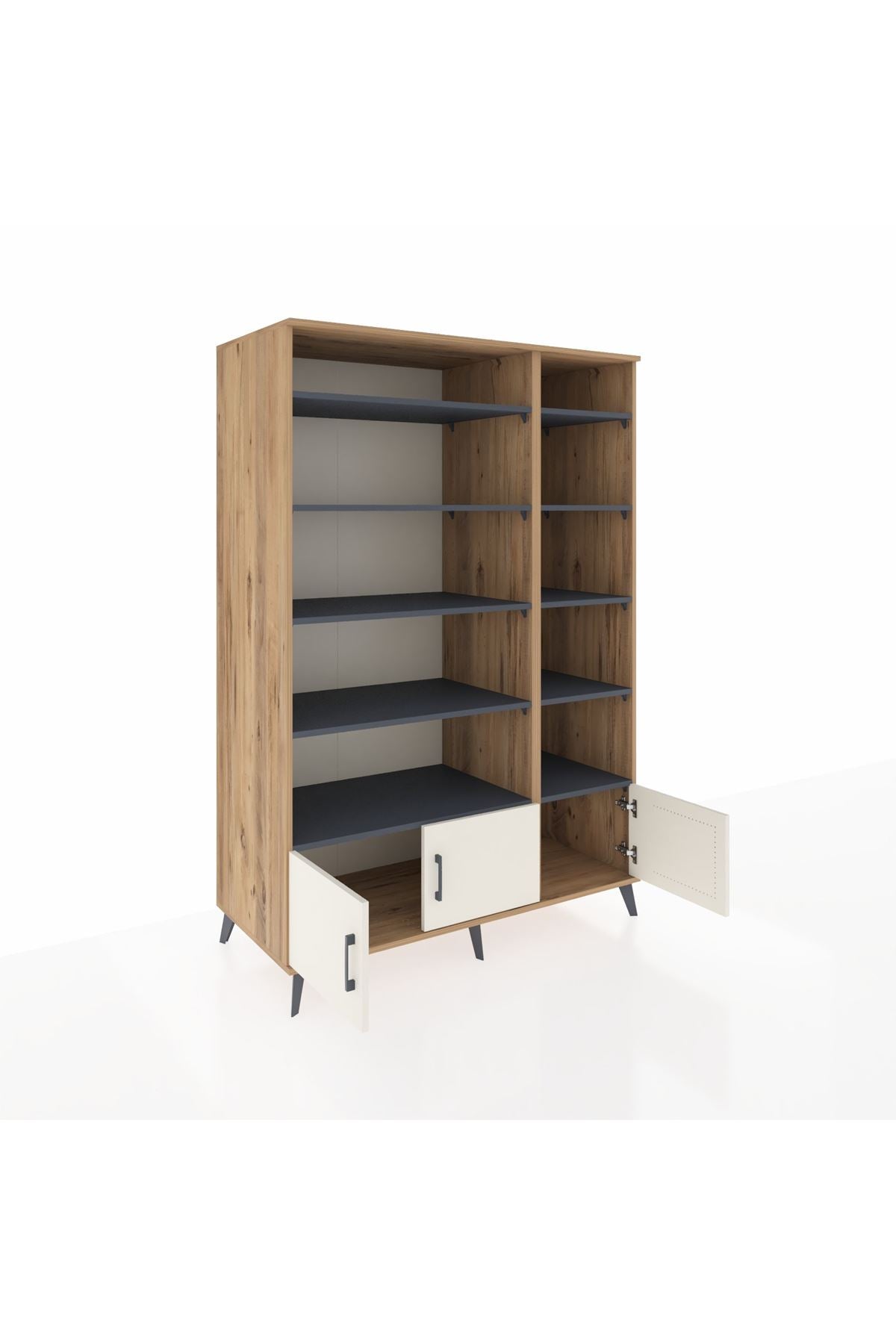 Kronos Dolap 10 Raflı 3 Kapaklı 132x59x195 Çam-Aytaşı/Antrasit