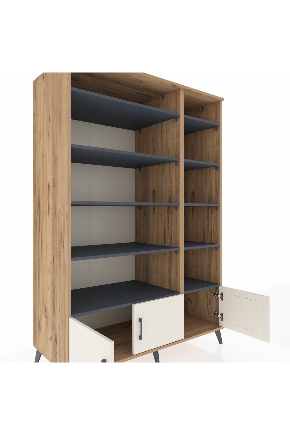 Kronos Dolap 10 Raflı 3 Kapaklı 132x59x195 Çam-Aytaşı/Antrasit