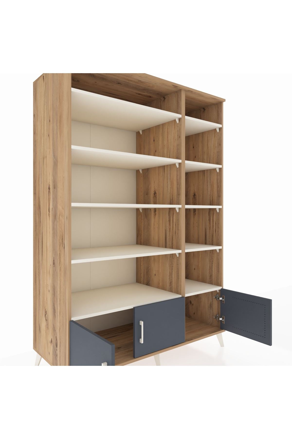 Kronos Dolap 10 Raflı 3 Kapaklı 132x59x195 Çam-Antrasit/Aytaşı