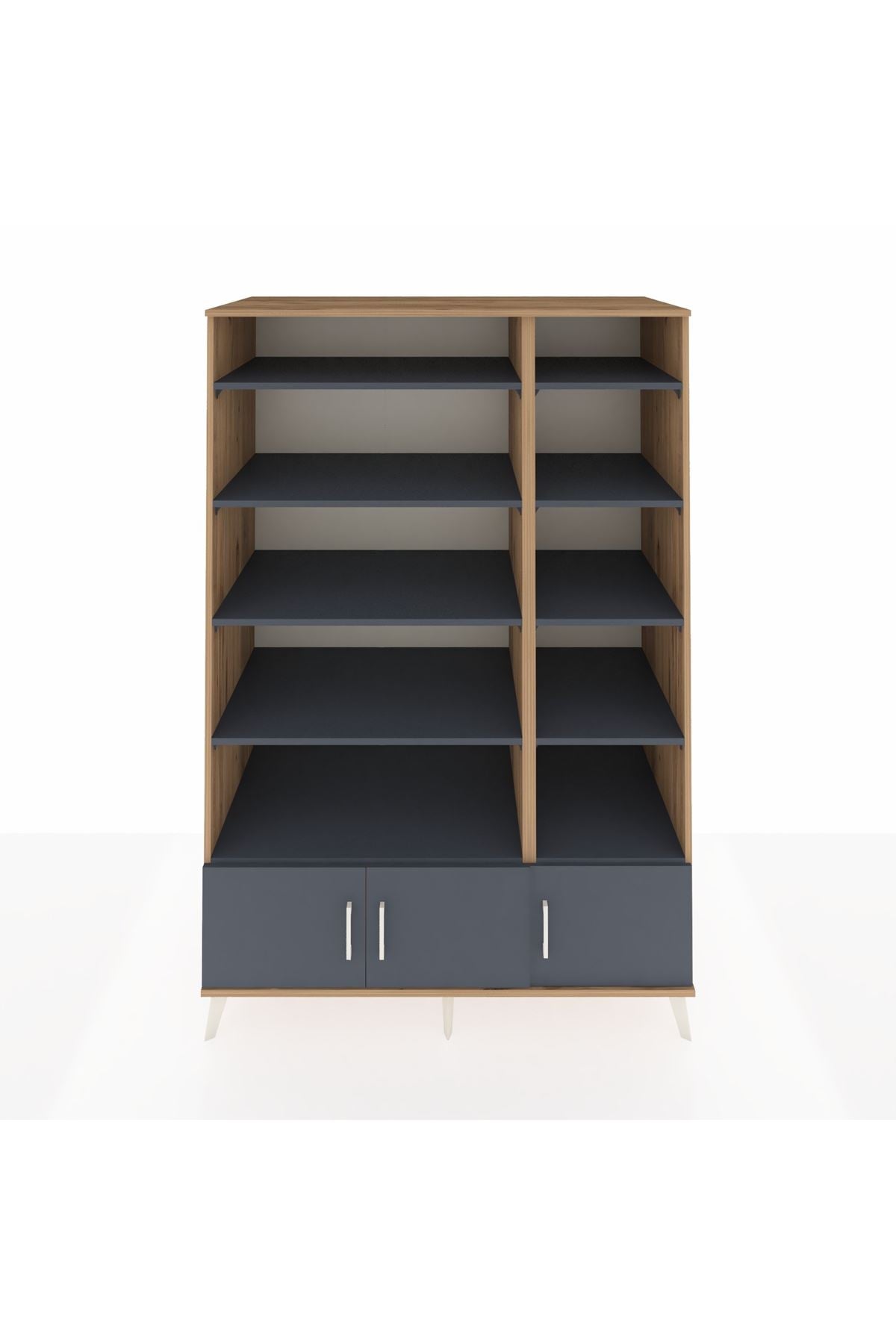 Kronos Dolap 10 Raflı 3 Kapaklı 132x59x195 Çam-Antrasit/Antrasit