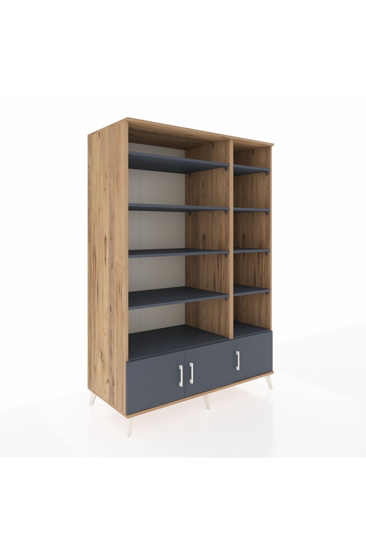 Kronos Dolap 10 Raflı 3 Kapaklı 132x59x195 Çam-Antrasit/Antrasit