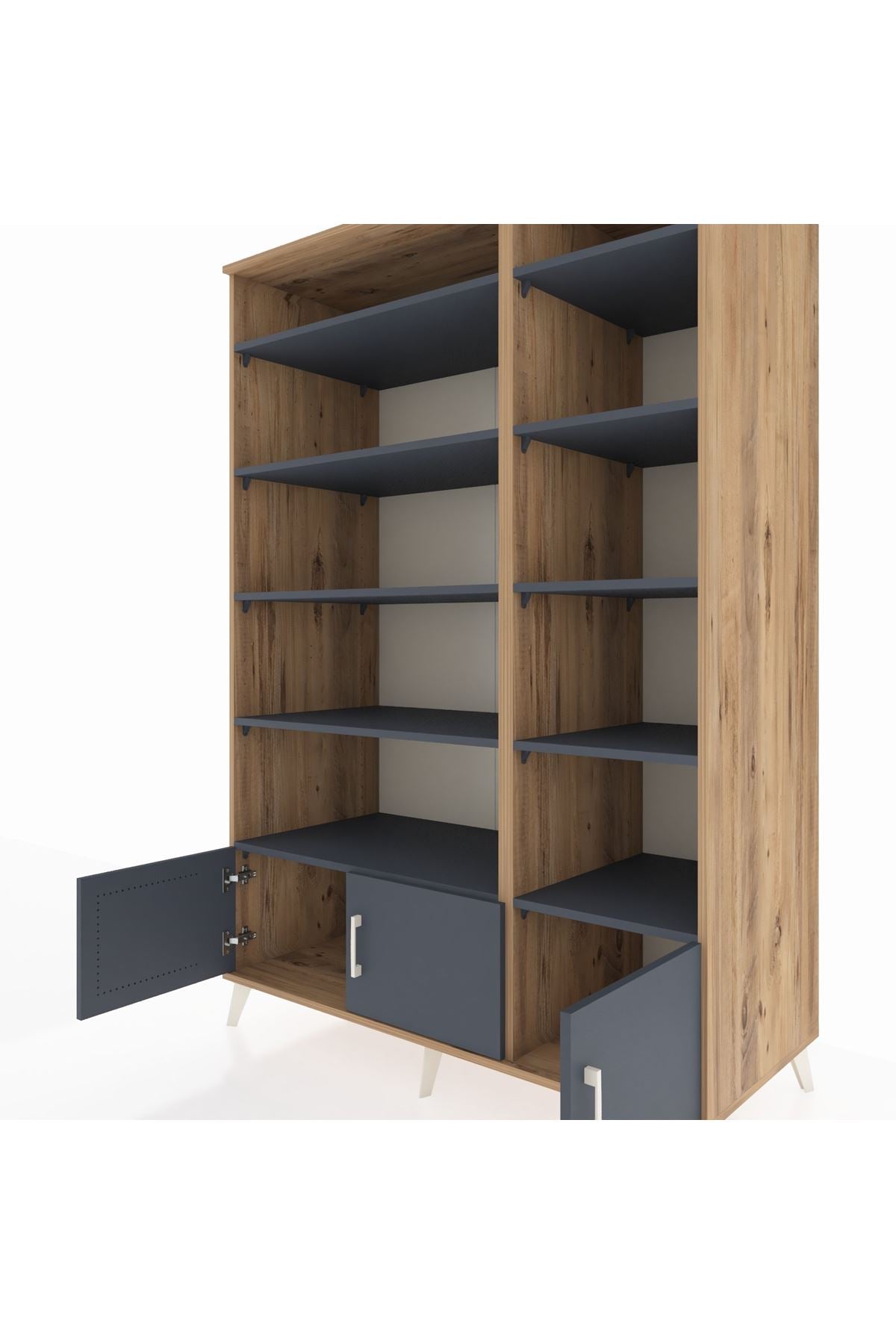 Kronos Dolap 10 Raflı 3 Kapaklı 132x59x195 Çam-Antrasit/Antrasit