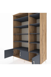 Kronos Dolap 10 Raflı 3 Kapaklı 132x59x195 Çam-Antrasit/Antrasit