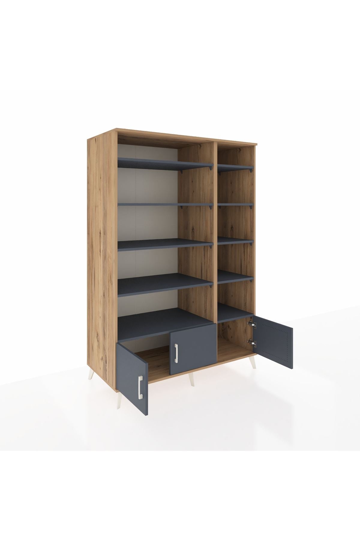 Kronos Dolap 10 Raflı 3 Kapaklı 132x59x195 Çam-Antrasit/Antrasit