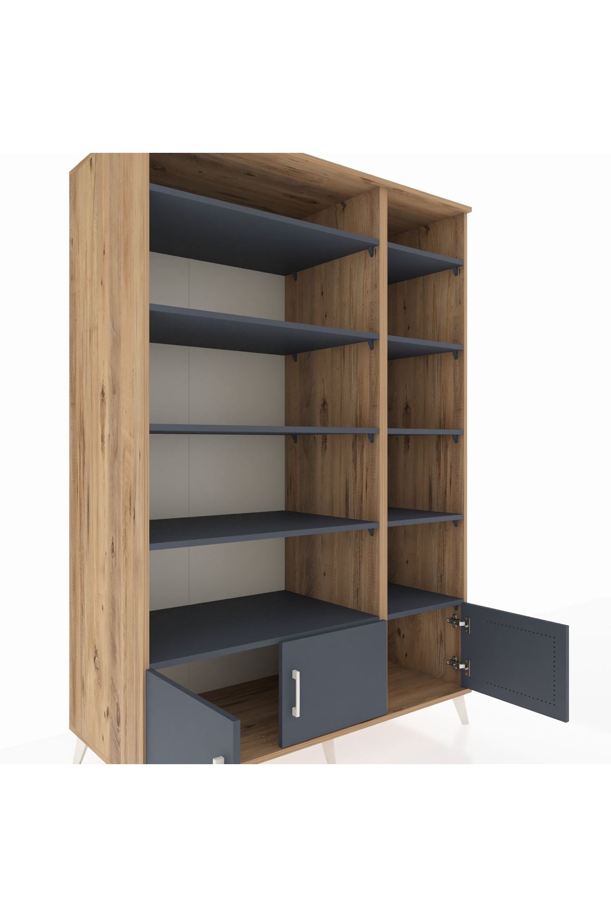 Kronos Dolap 10 Raflı 3 Kapaklı 132x59x195 Çam-Antrasit/Antrasit