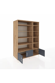 Kronos Dolap 10 Raflı 3 Kapaklı 132x59x195 Çam-Antrasit/Çam