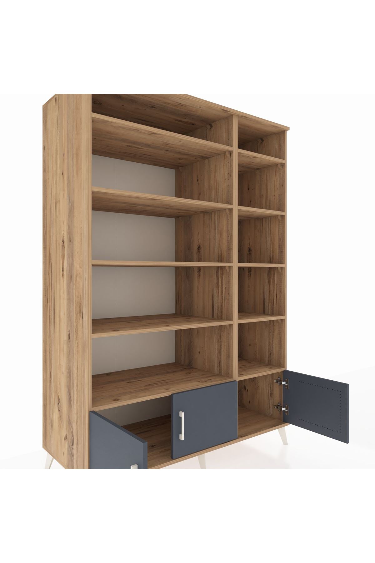 Kronos Dolap 10 Raflı 3 Kapaklı 132x59x195 Çam-Antrasit/Çam