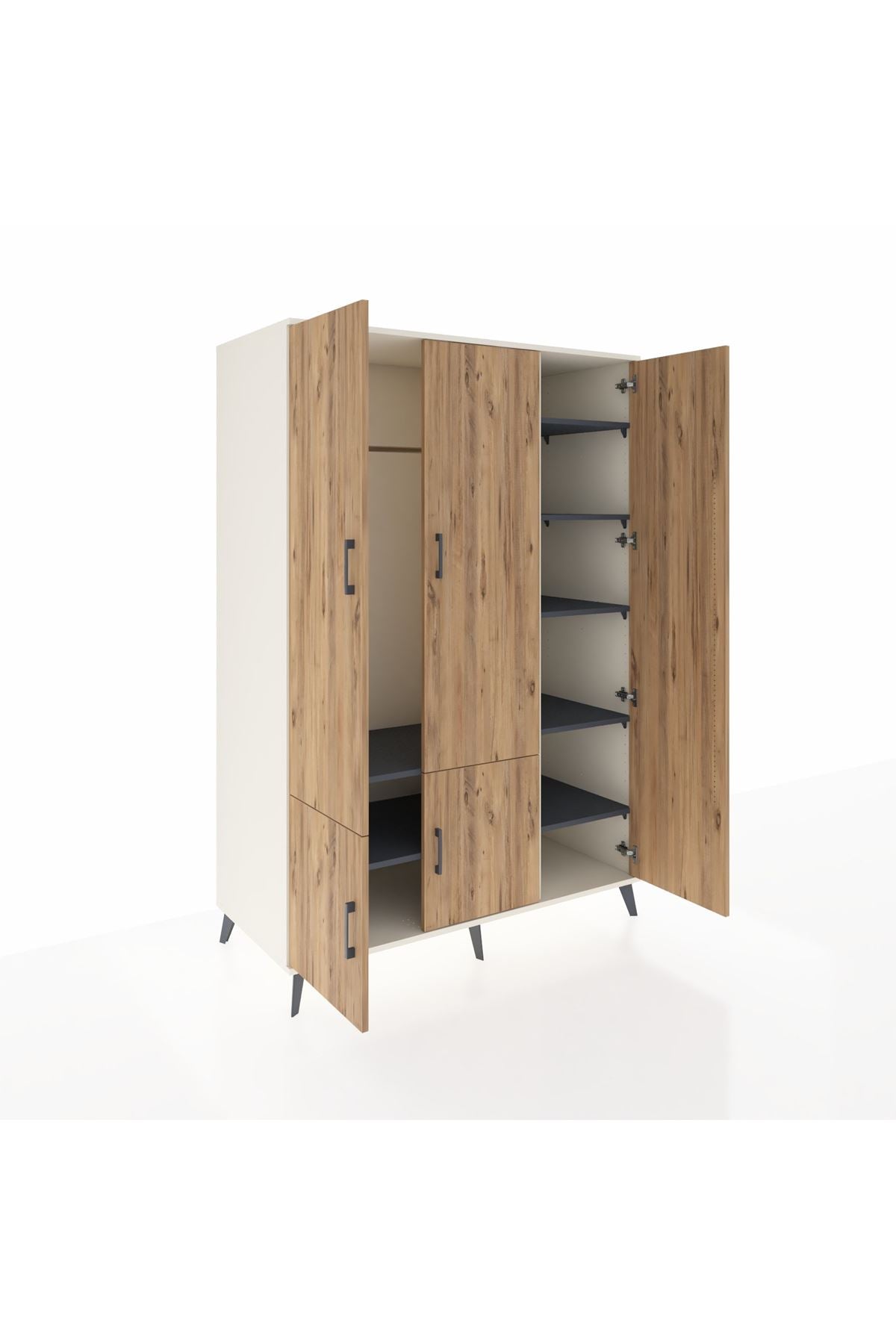 Kronos Dolap 7 Raflı 5 Kapaklı Tek Askılı 132x59x195 Aytaşı-Çam/Antrasit