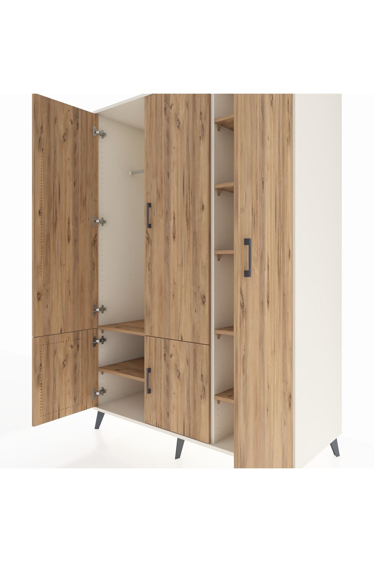 Kronos Dolap 7 Raflı 5 Kapaklı Tek Askılı 132x59x195 Aytaşı-Çam/Çam