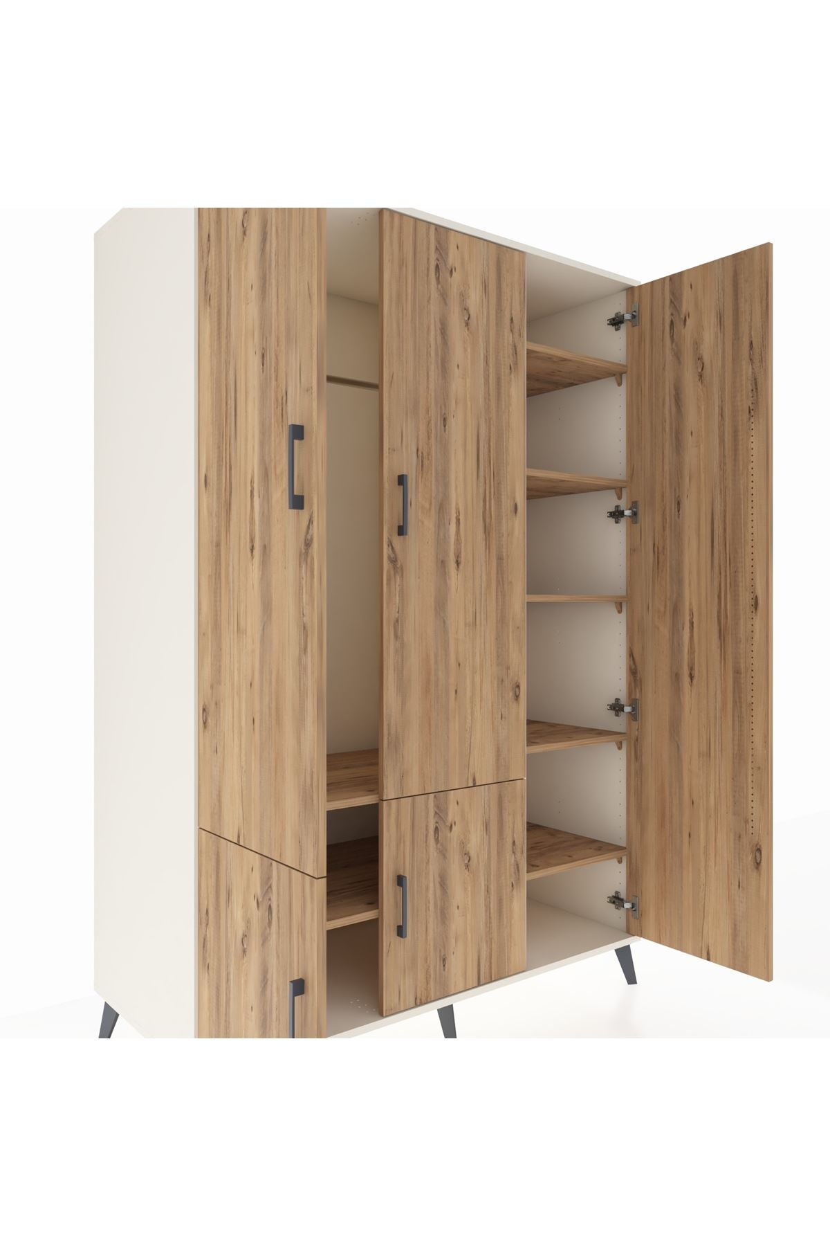 Kronos Dolap 7 Raflı 5 Kapaklı Tek Askılı 132x59x195 Aytaşı-Çam/Çam