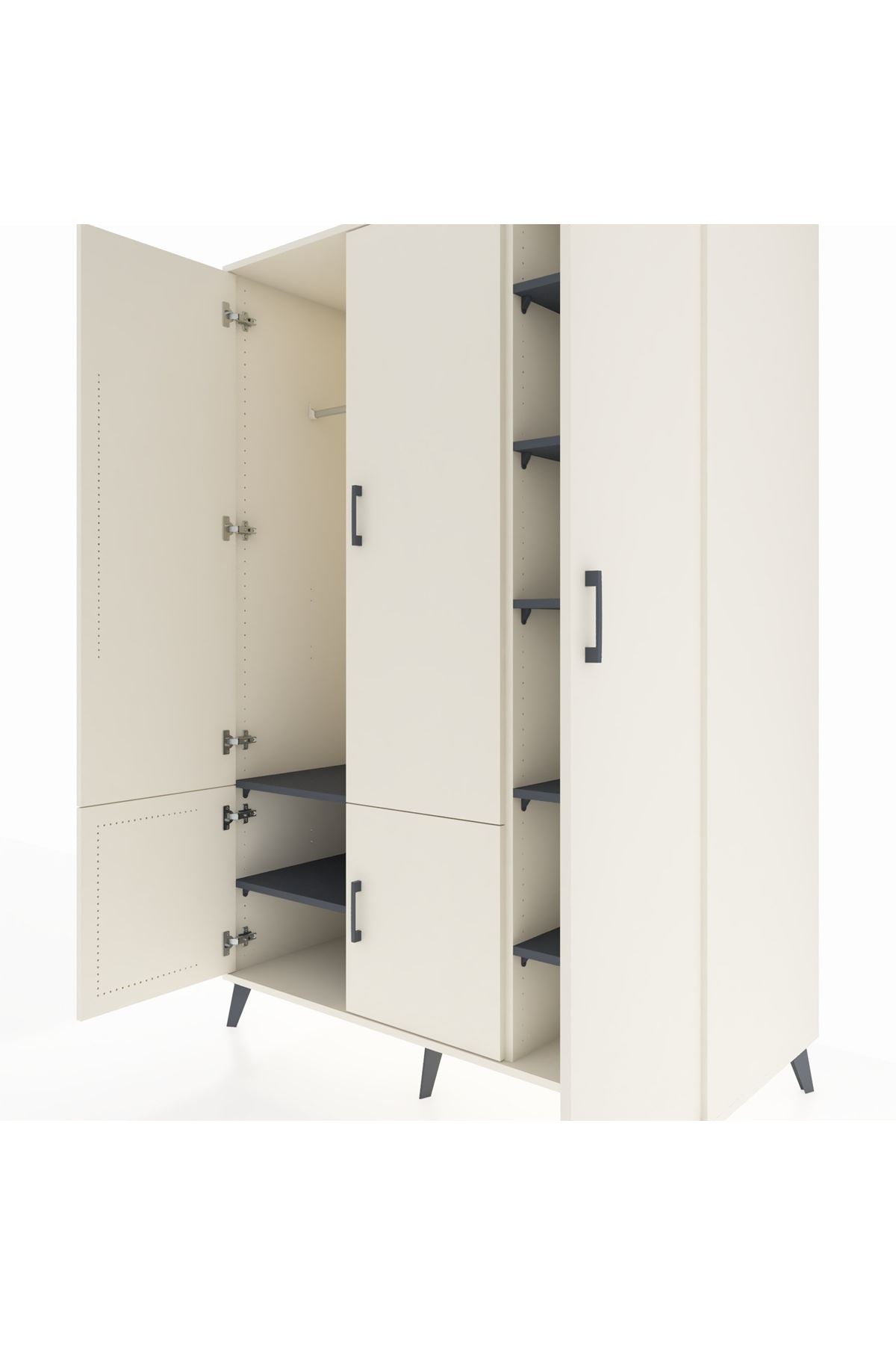 Kronos Dolap 7 Raflı 5 Kapaklı Tek Askılı 132x59x195 Aytaşı-Aytaşı/Antrasit