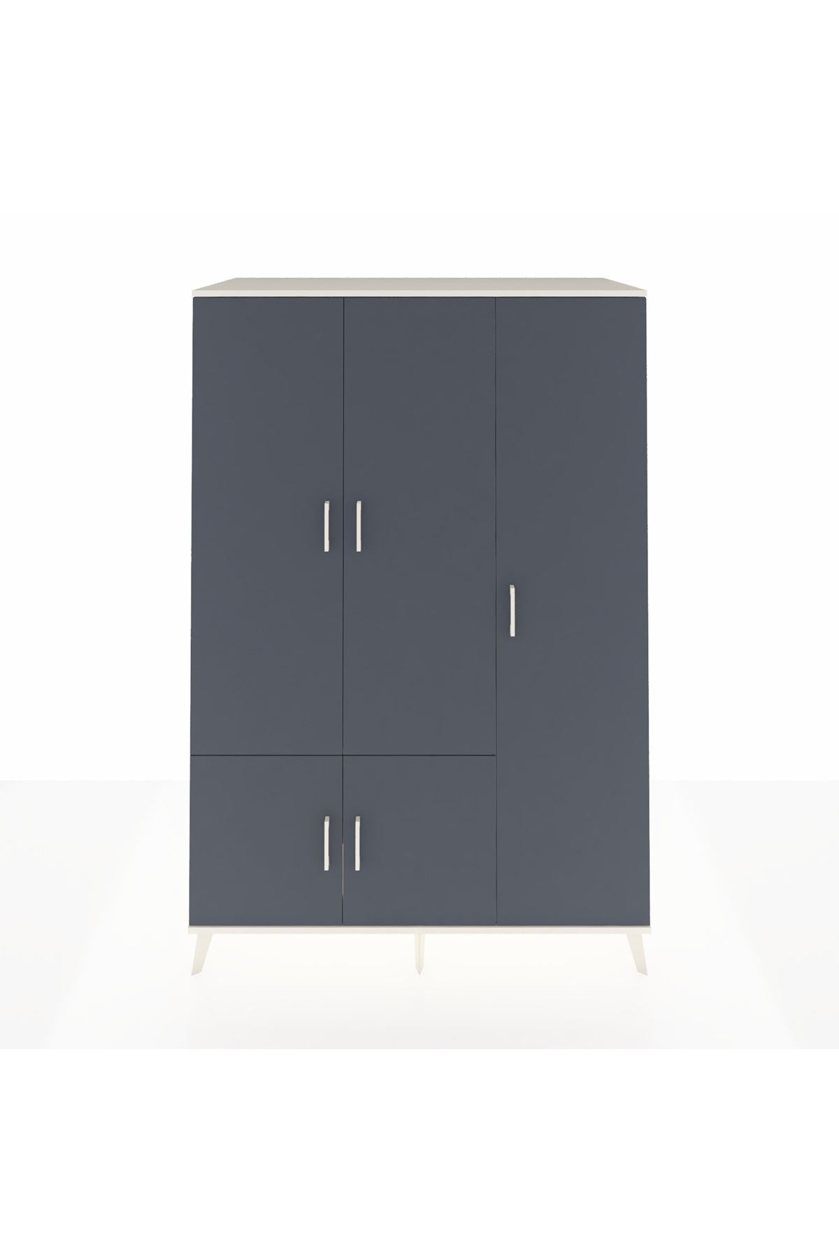 Kronos Dolap 7 Raflı 5 Kapaklı Tek Askılı 132x59x195 Aytaşı-Antrasit/Aytaşı