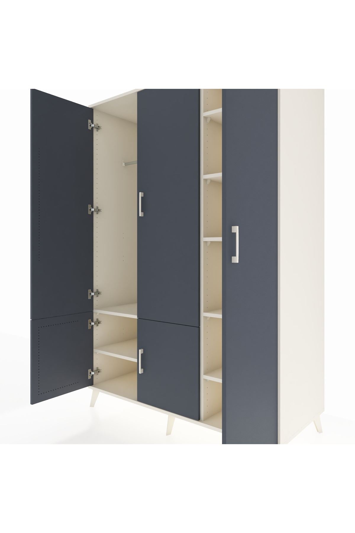 Kronos Dolap 7 Raflı 5 Kapaklı Tek Askılı 132x59x195 Aytaşı-Antrasit/Aytaşı