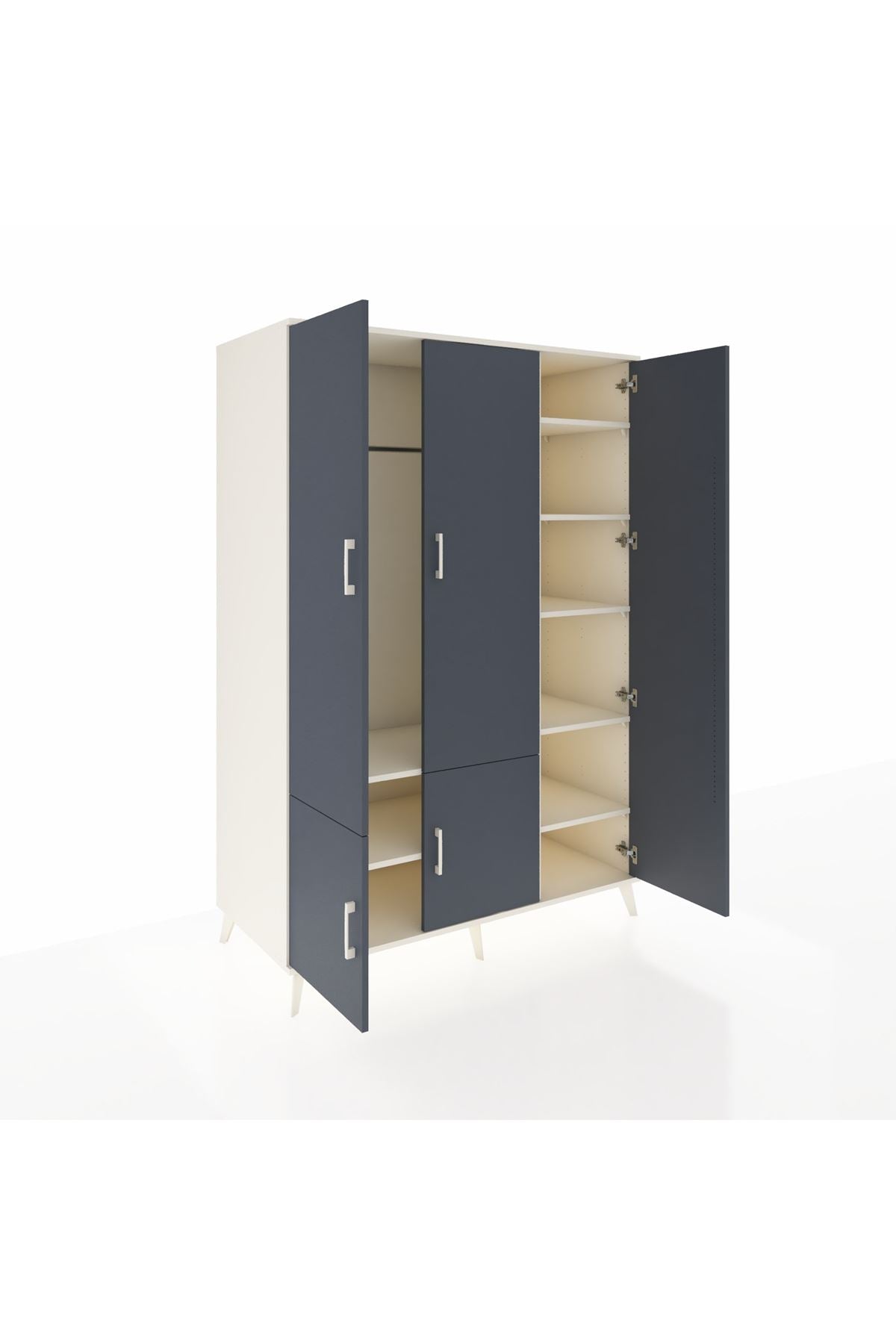 Kronos Dolap 7 Raflı 5 Kapaklı Tek Askılı 132x59x195 Aytaşı-Antrasit/Aytaşı