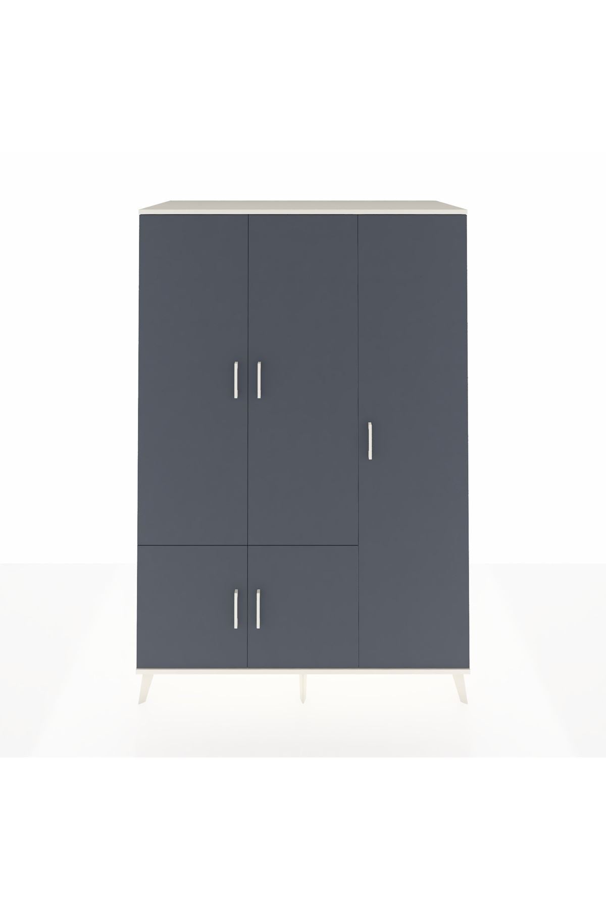 Kronos Dolap 7 Raflı 5 Kapaklı Tek Askılı 132x59x195 Aytaşı-Antrasit/Antrasit