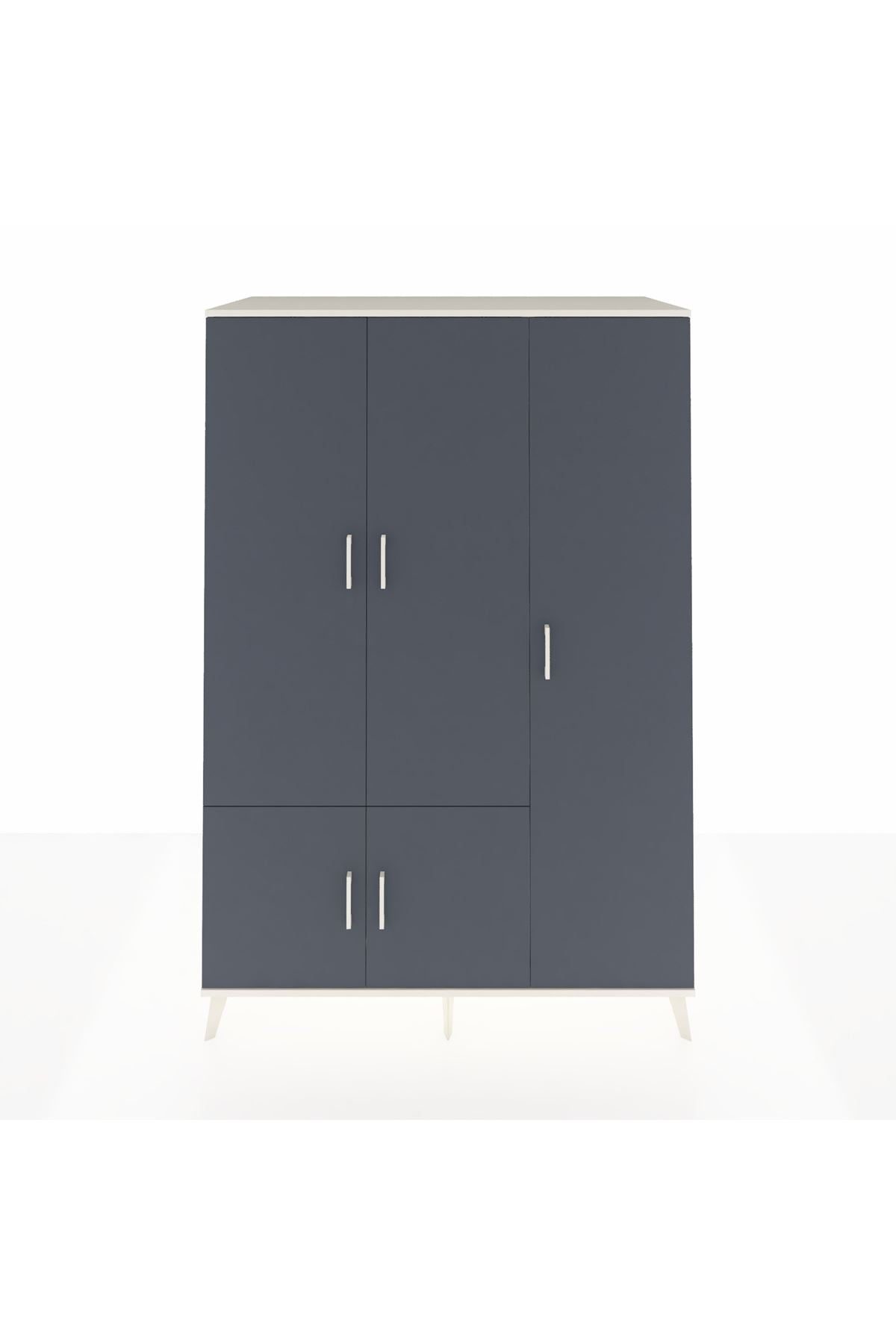 Kronos Dolap 7 Raflı 5 Kapaklı Tek Askılı 132x59x195 Aytaşı-Antrasit/Çam