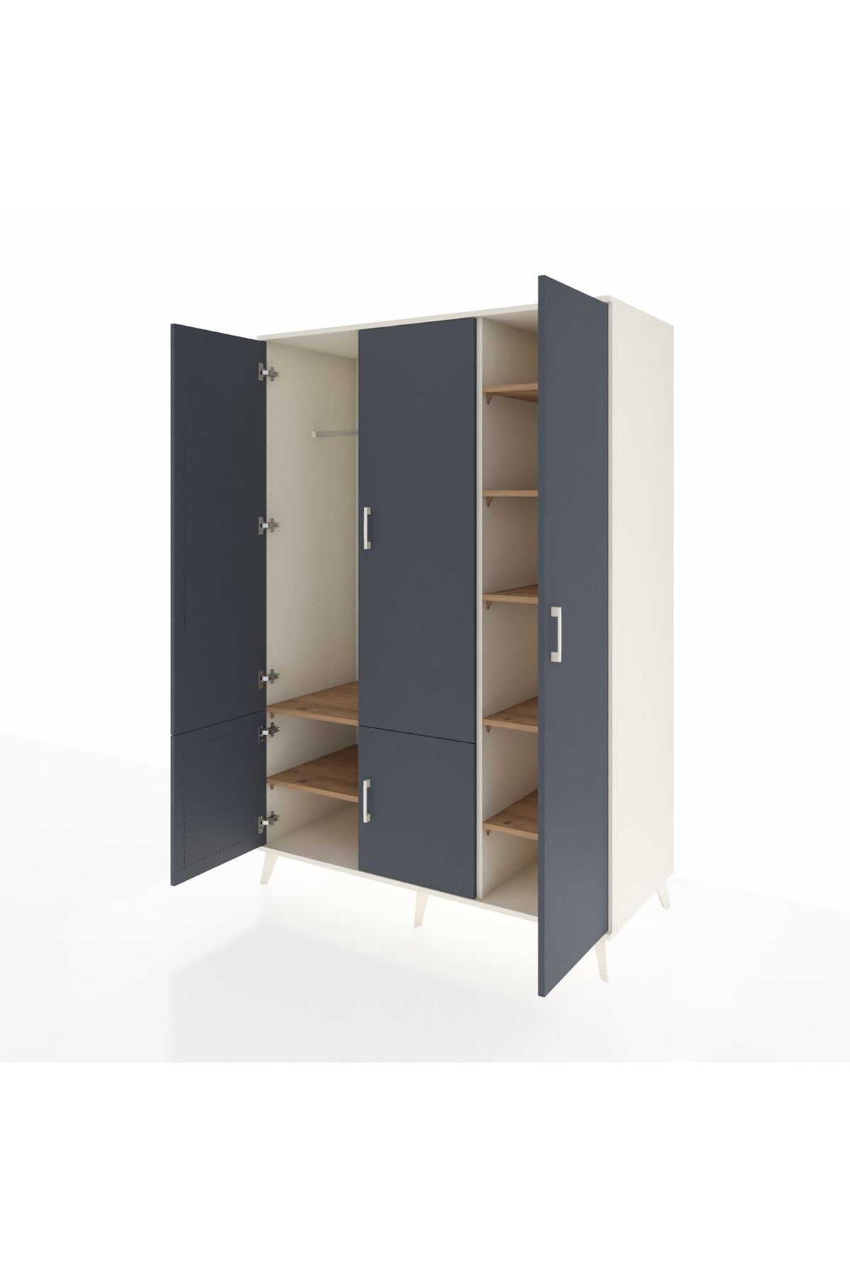 Kronos Dolap 7 Raflı 5 Kapaklı Tek Askılı 132x59x195 Aytaşı-Antrasit/Çam