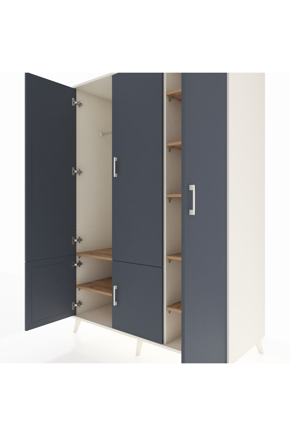 Kronos Dolap 7 Raflı 5 Kapaklı Tek Askılı 132x59x195 Aytaşı-Antrasit/Çam