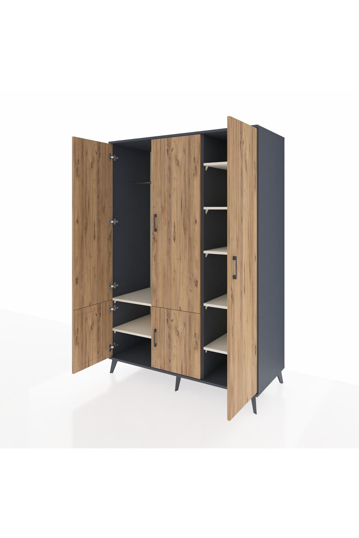 Kronos Dolap 7 Raflı 5 Kapaklı Tek Askılı 132x59x195 Antrasit-Çam/Aytaşı