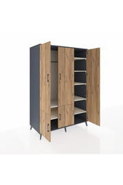 Kronos Dolap 7 Raflı 5 Kapaklı Tek Askılı 132x59x195 Antrasit-Çam/Aytaşı