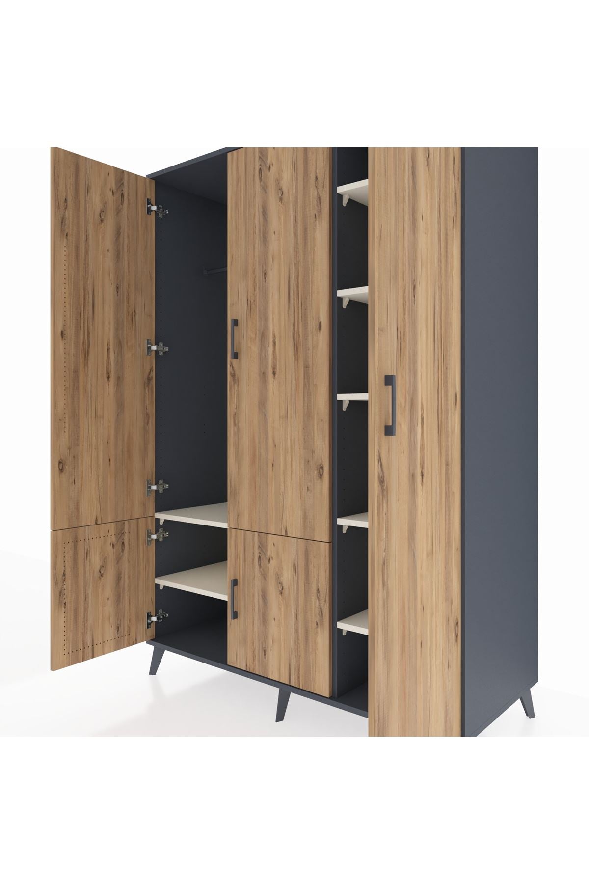 Kronos Dolap 7 Raflı 5 Kapaklı Tek Askılı 132x59x195 Antrasit-Çam/Aytaşı